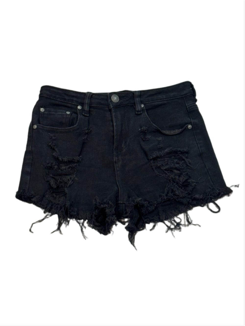 Almost Famous Super Distressed High Waist Black Denim Shorts with Raw Hem